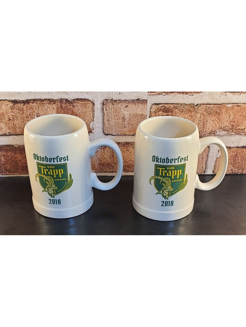 2 Pack Oktoberfest Von Trapp Brewing Ceramic Beer Stein Stowe Vermont 2018 White